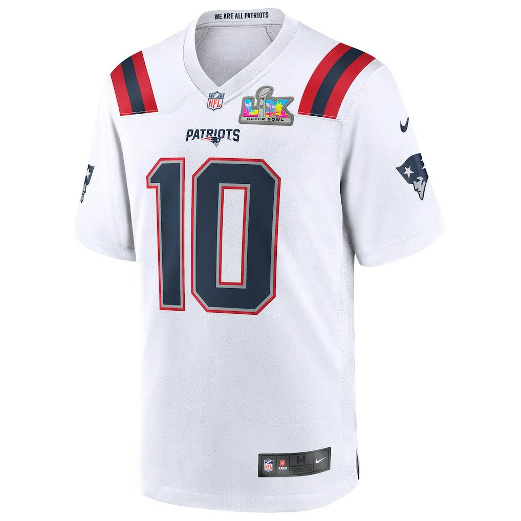 Drake Maye New England Patriots Super Bowl LX Patch Game Jersey - White - Nike