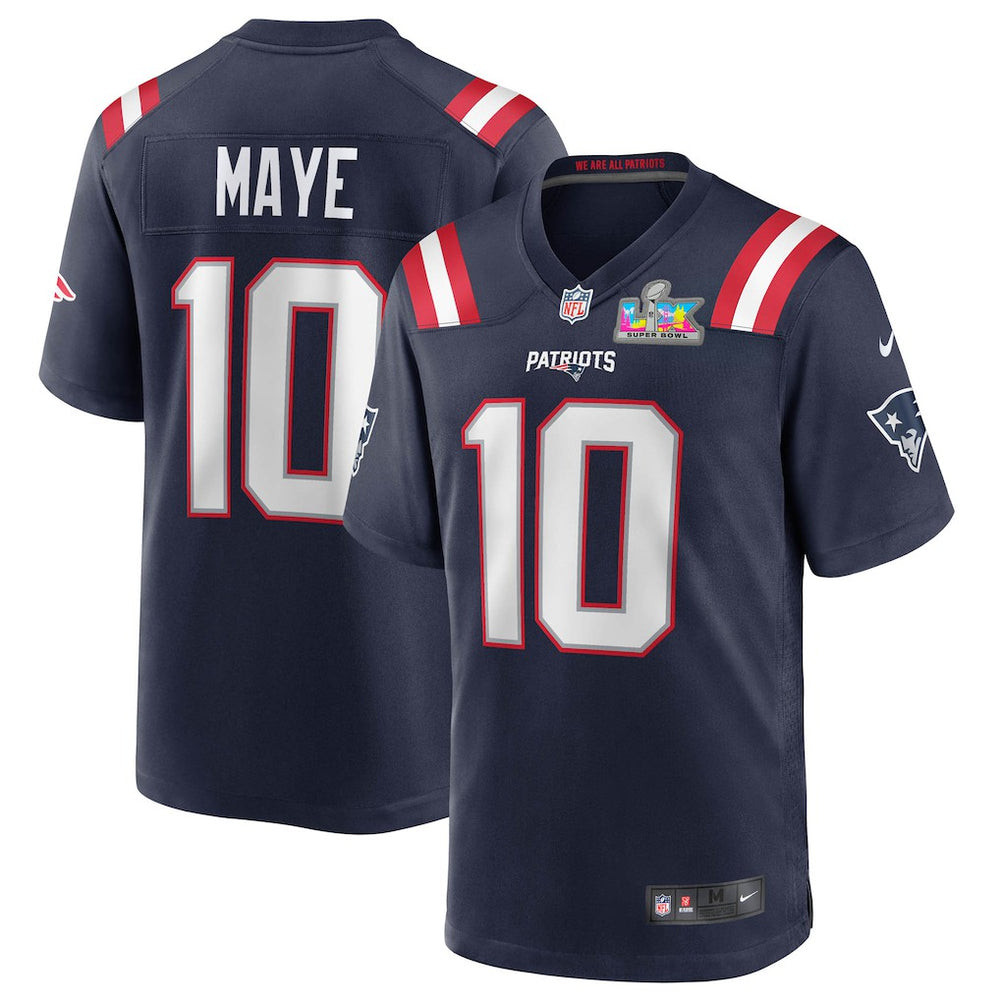 Drake Maye New England Patriots Super Bowl LX Patch Game Jersey - Navy - Nike