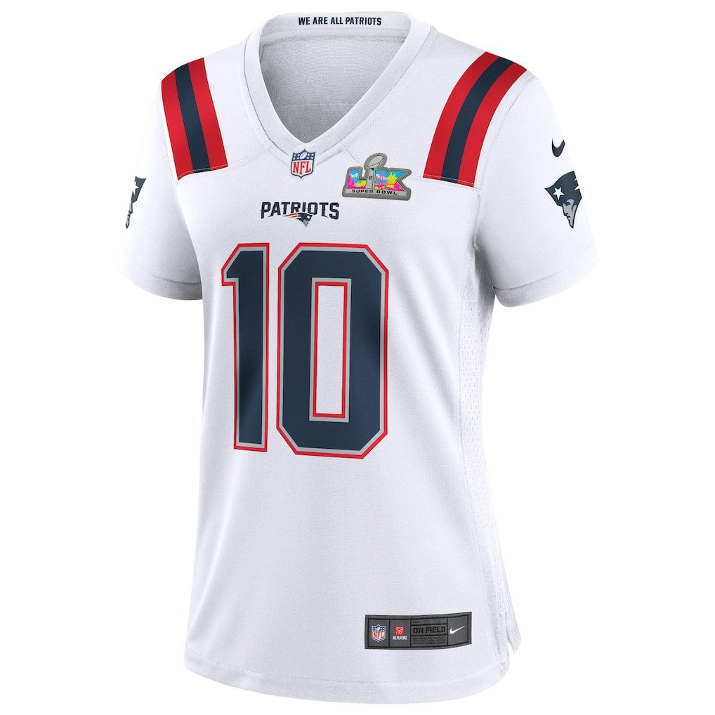 Drake Maye New England Patriots Women's Super Bowl LX Patch Game Jersey - White - Nike
