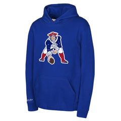 New England Patriots Youth Retro Logo Hoodie - Royal - Mitchell & Ness