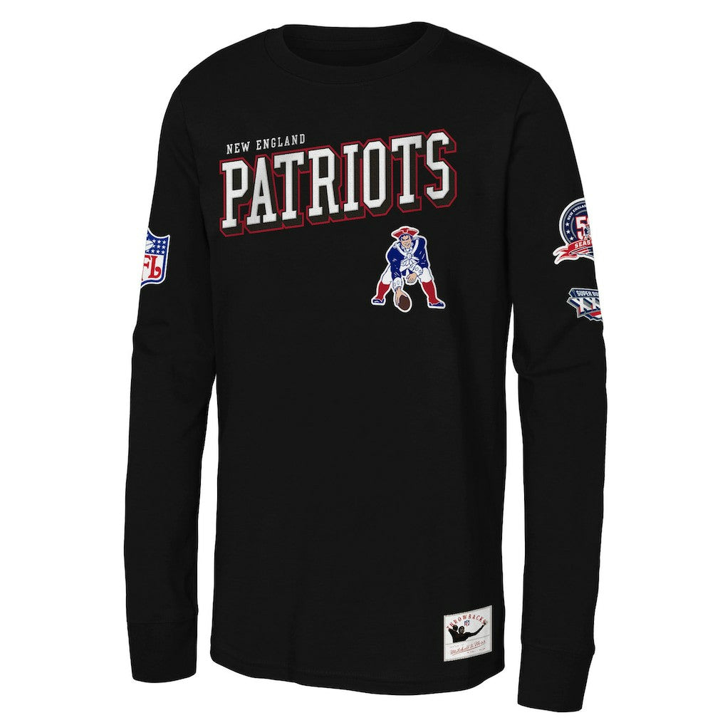 New England Patriots Youth Training Camp Long Sleeve T-Shirt - Black - Mitchell & Ness