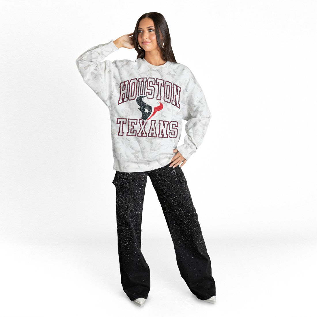 Houston Texans Gameday Couture Women's Whiteout Oversized Premium Fleece Sweatshirt - Arctic Camo - NFL