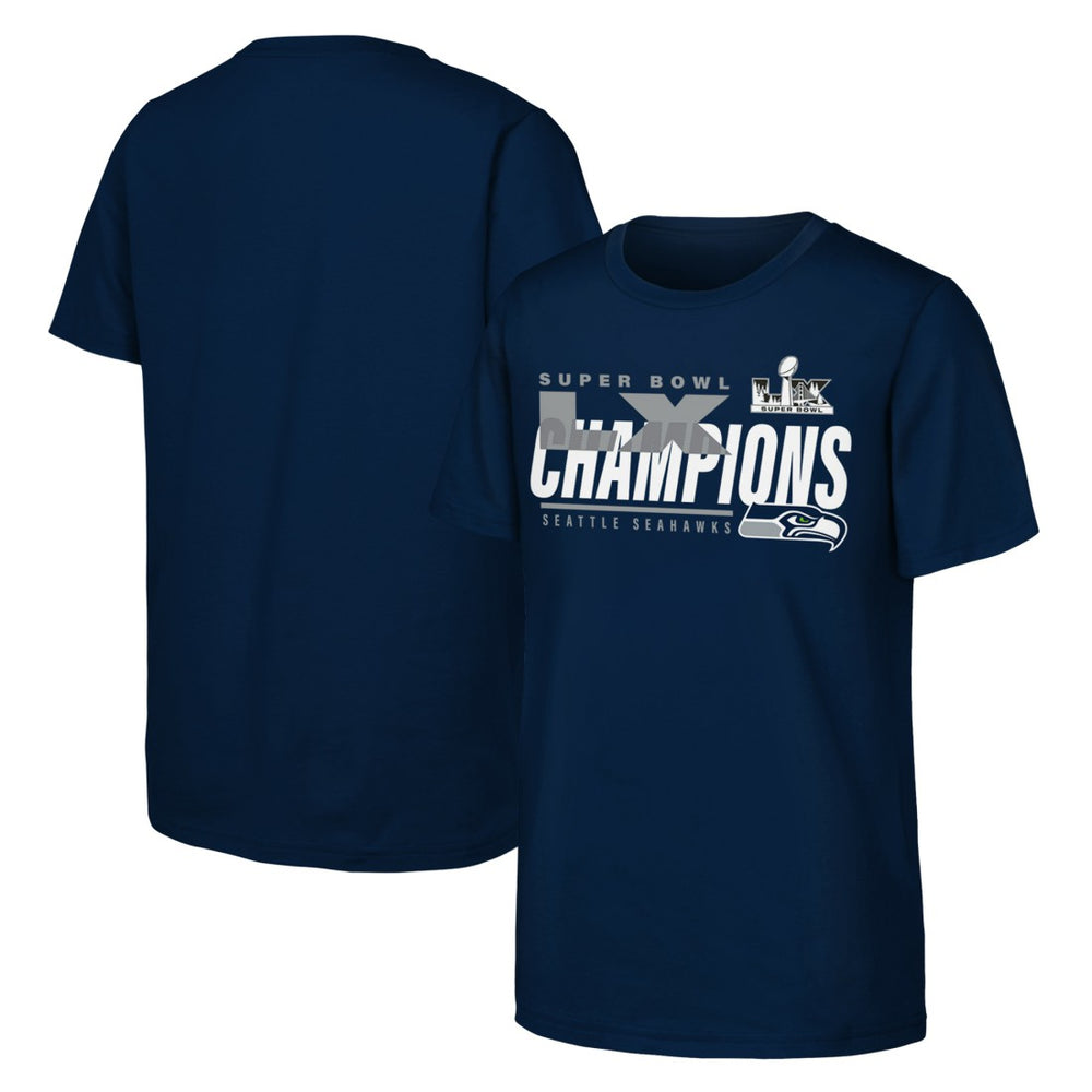 Seattle Seahawks Youth Super Bowl LX Champions Iconic Victory T-Shirt - College Navy - Fanatics