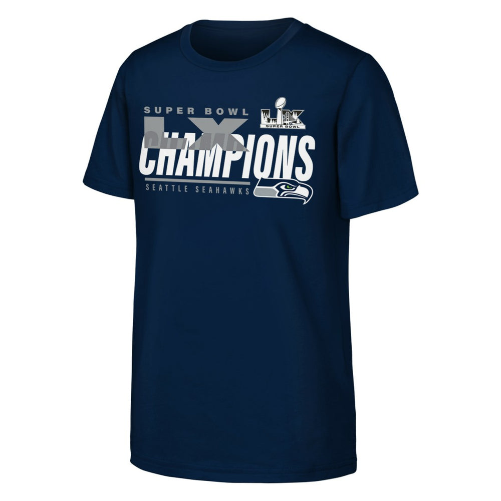Seattle Seahawks Youth Super Bowl LX Champions Iconic Victory T-Shirt - College Navy - Fanatics