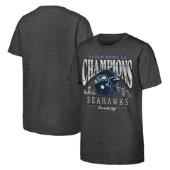 Seattle Seahawks Youth Super Bowl LX Champions Prestigious Run Helmet T-Shirt - Charcoal - Fanatics