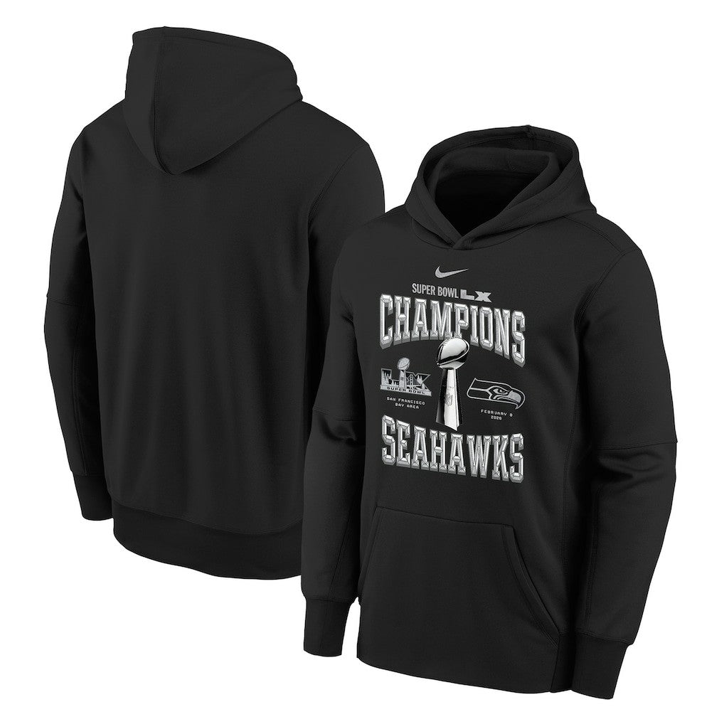 Seattle Seahawks Youth Super Bowl LX Champions Locker Room Trophy Collection Authentic Hoodie - Black - Nike
