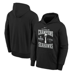 Seattle Seahawks Youth Super Bowl LX Champions Locker Room Trophy Collection Authentic Hoodie - Black - Nike