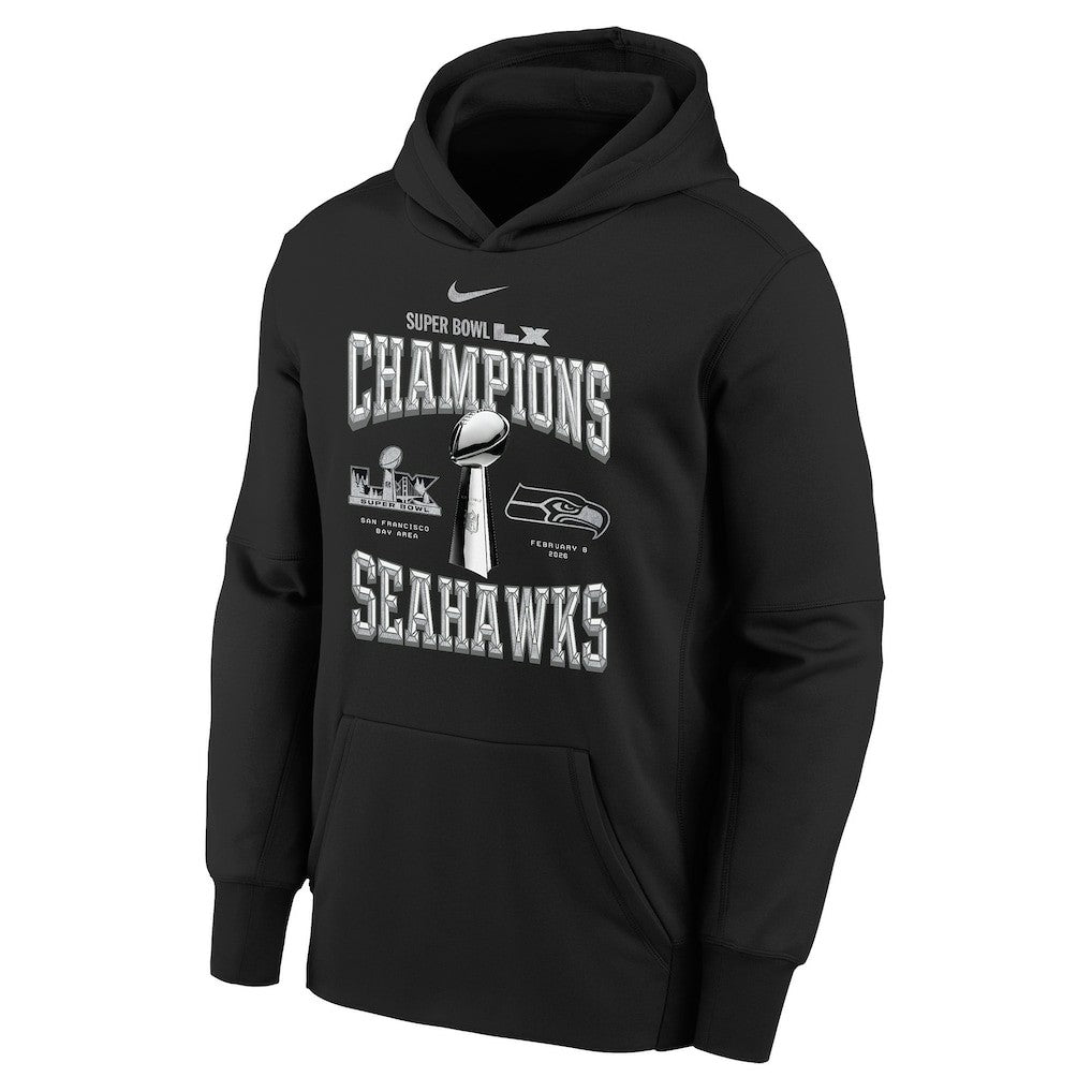 Seattle Seahawks Youth Super Bowl LX Champions Locker Room Trophy Collection Authentic Hoodie - Black - Nike