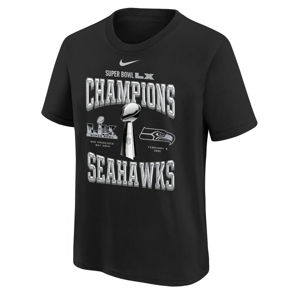 Seattle Seahawks Youth Super Bowl LX Champions Locker Room Trophy Collection Replica T-Shirt - Black - Nike