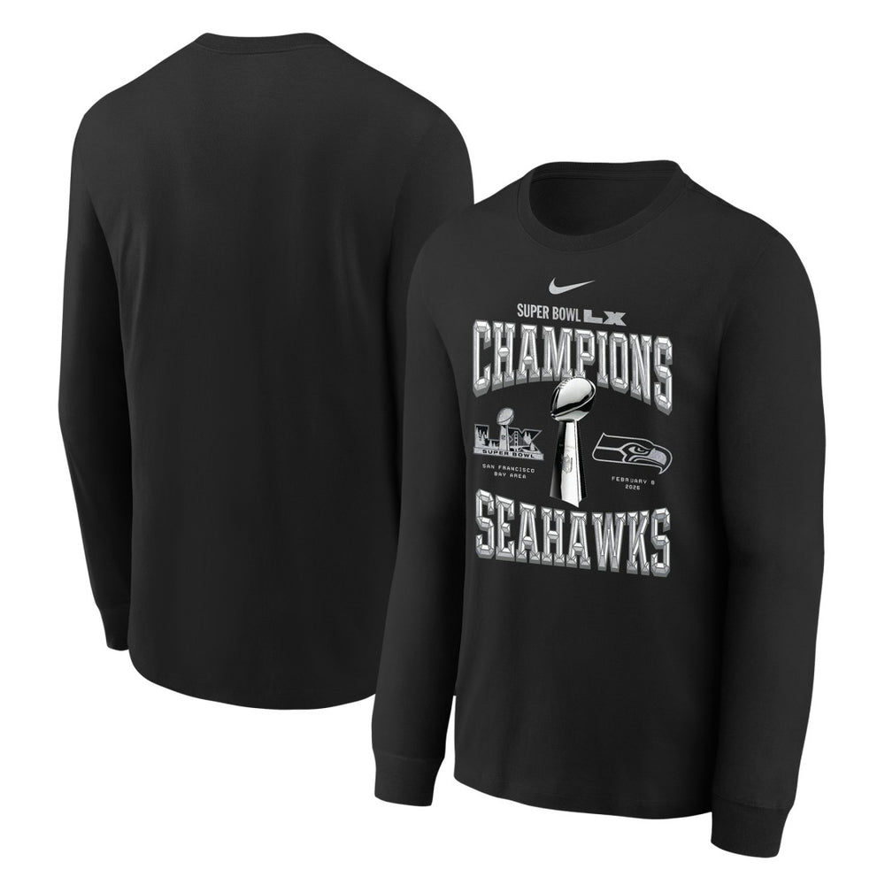 Seattle Seahawks Youth Super Bowl LX Champions Locker Room Trophy Collection Long Sleeve T-Shirt - Black - Nike