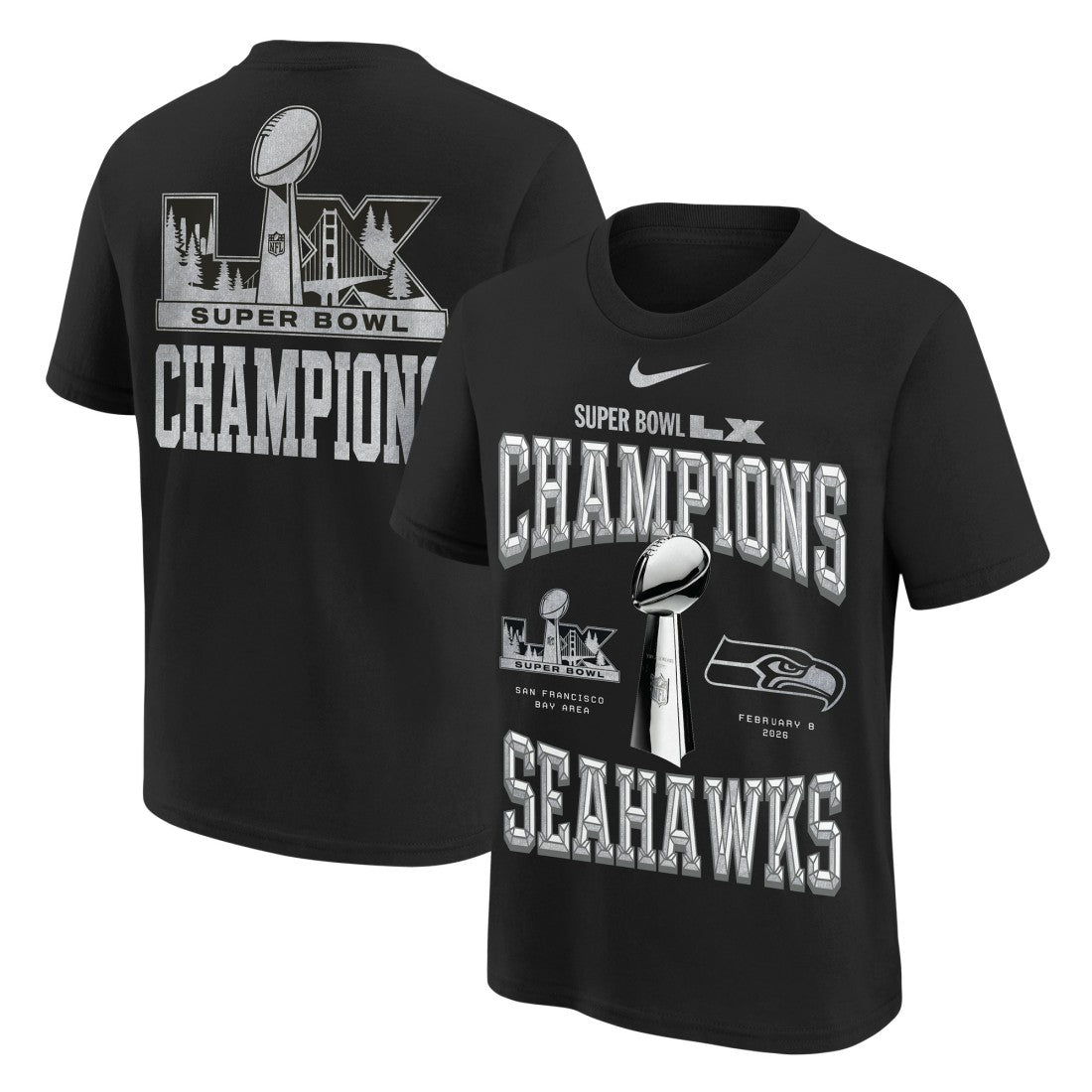 Seattle Seahawks Youth Super Bowl LX Champions Locker Room Trophy Collection Authentic T-Shirt - Black - Nike