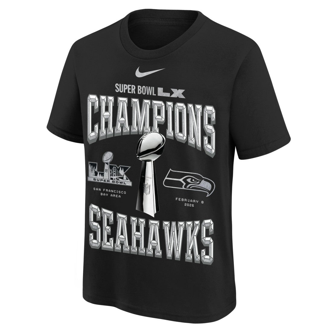 Seattle Seahawks Youth Super Bowl LX Champions Locker Room Trophy Collection Authentic T-Shirt - Black - Nike