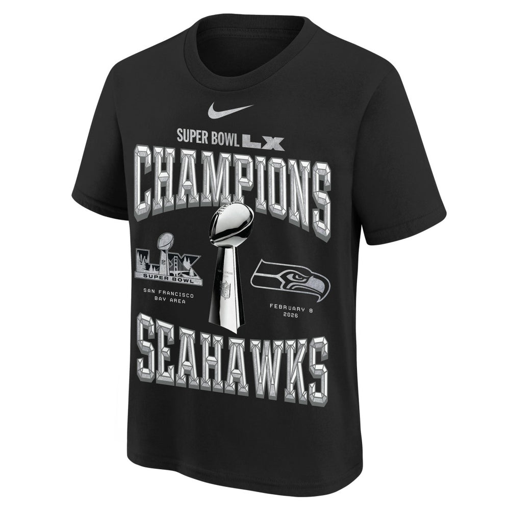 Seattle Seahawks Youth Super Bowl LX Champions Locker Room Trophy Collection Authentic T-Shirt - Black - Nike