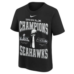 Seattle Seahawks Youth Super Bowl LX Champions Locker Room Trophy Collection Authentic T-Shirt - Black - Nike
