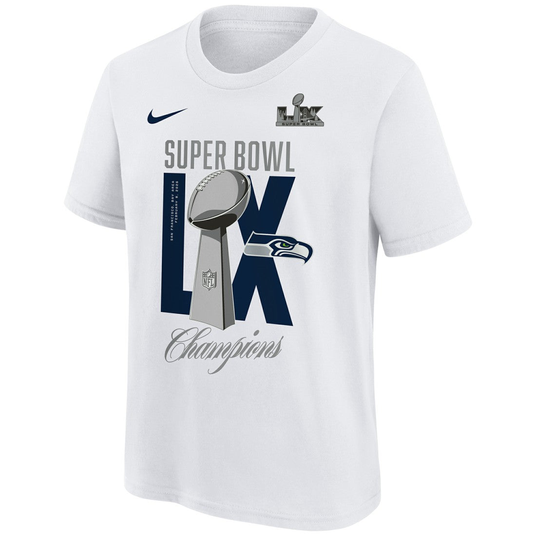 Seattle Seahawks Youth Super Bowl LX Champions Lombardi Trophy T-Shirt - White - Nike