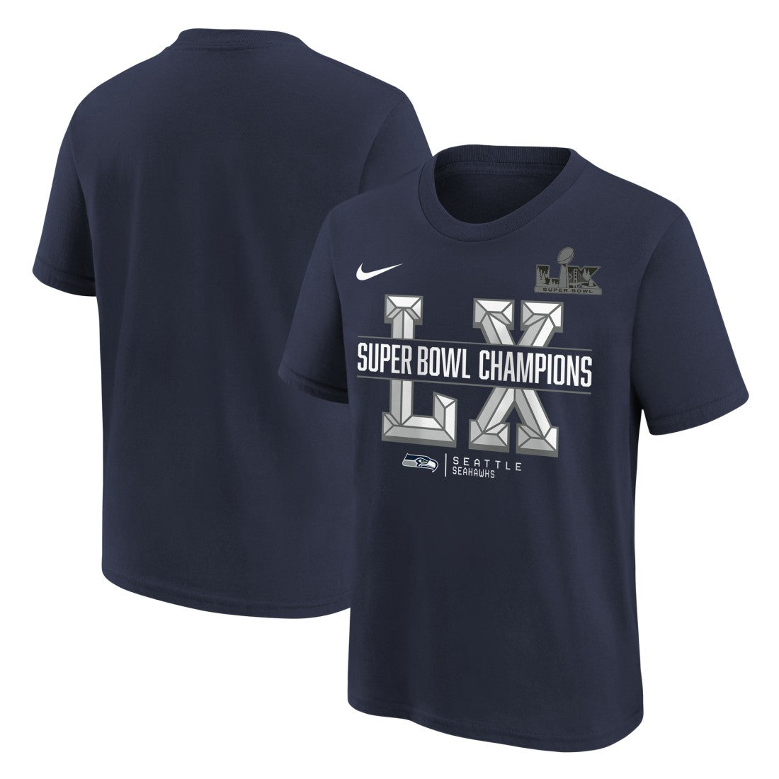 Seattle Seahawks Youth Super Bowl LX Champions T-Shirt - College Navy - Nike