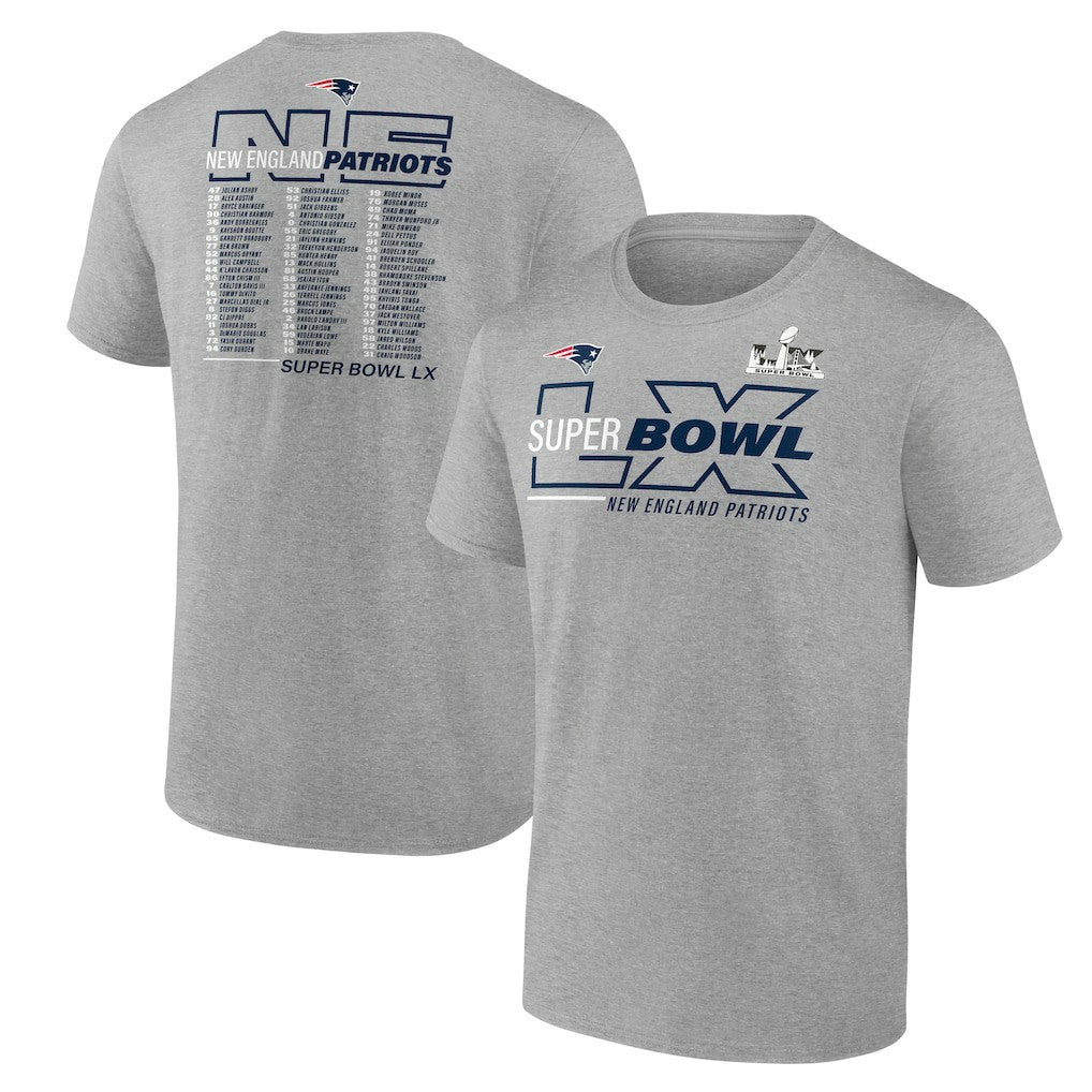 New England Patriots Super Bowl LX Big & Tall Roster T-Shirt - Heather Gray - Fanatics