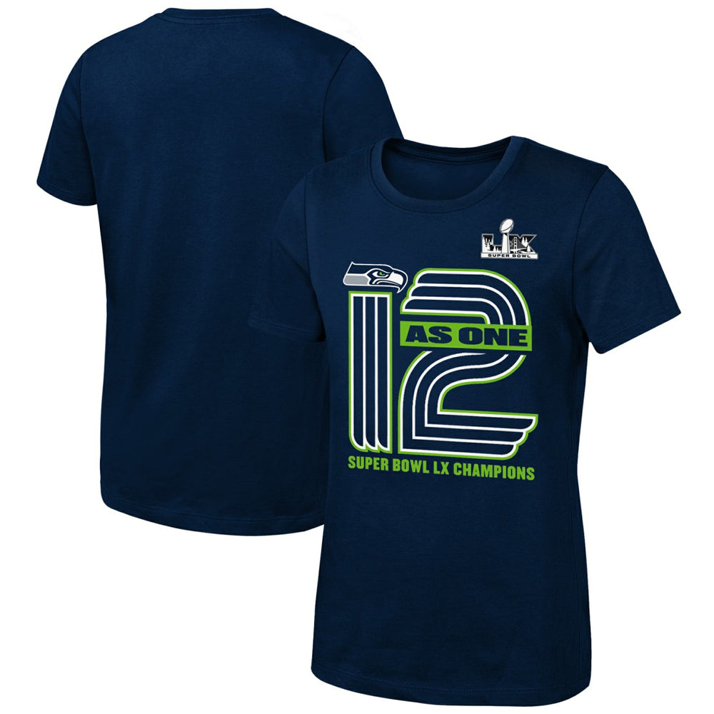 Seattle Seahawks Girls Youth Super Bowl LX Champions On Top T-Shirt - College Navy - Fanatics