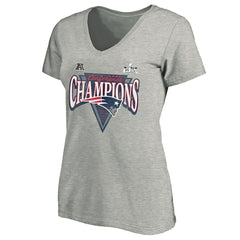 New England Patriots Women's 2025 AFC Champions Plus Size Hail Mary Tri-Blend V-Neck T-Shirt - Heather Gray - Fanatics