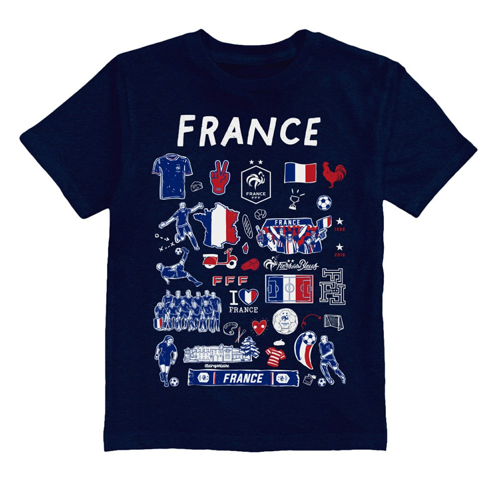 France National Team Vive La Fete Youth Impressions Artwork T-Shirt Navy