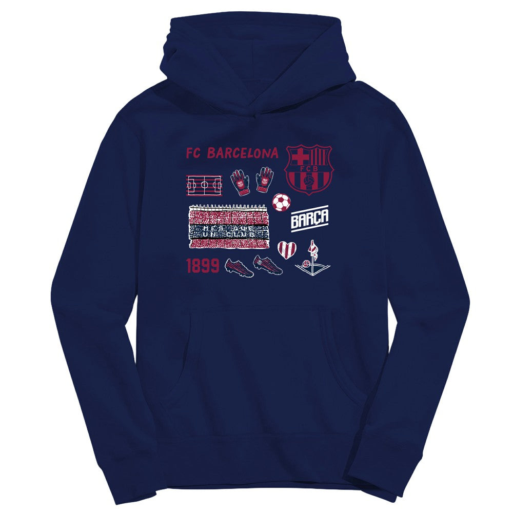 Barcelona Vive La Fete Youth Impressions Icons Hoodie Navy