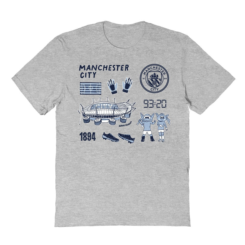 Manchester City Vive La Fete Youth Impressions Icons T-Shirt Gray
