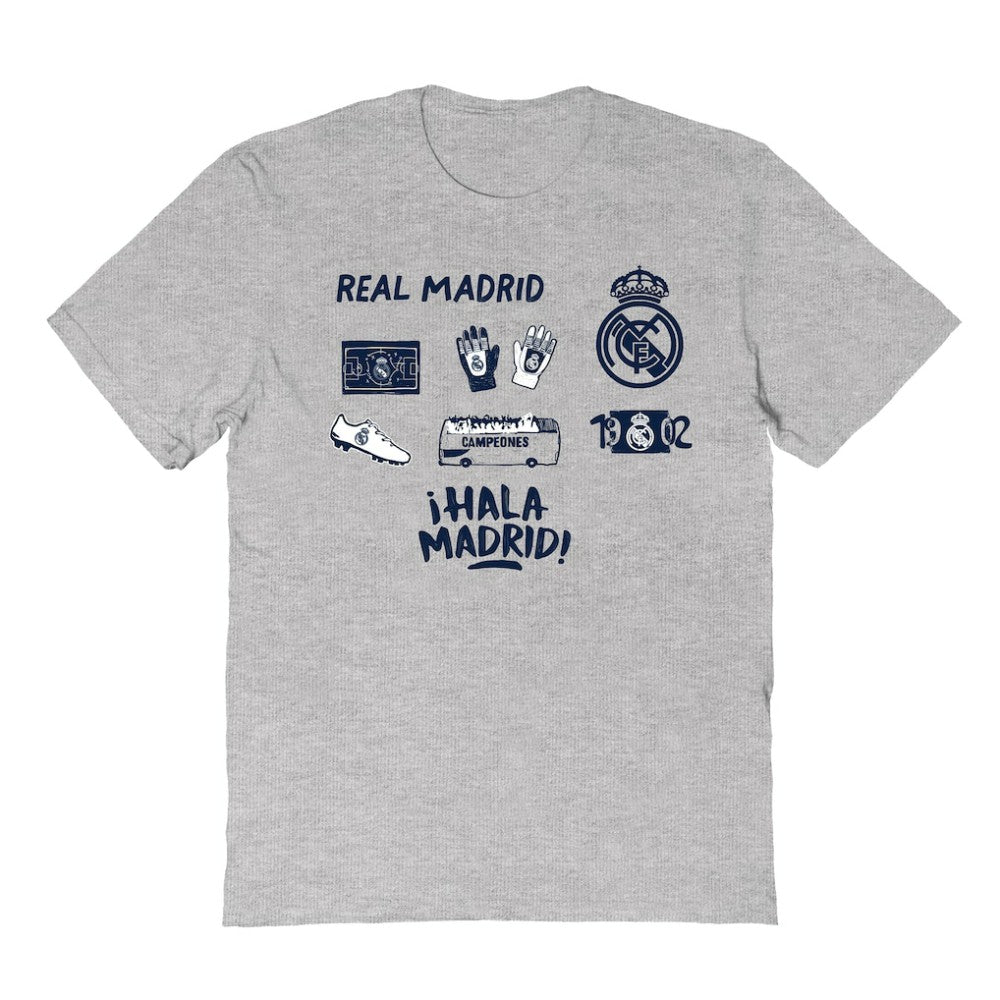 Real Madrid Vive La Fete Youth Impressions Icons T-Shirt Gray
