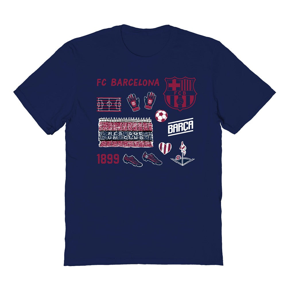 Barcelona Vive La Fete Youth Impressions Icons T-Shirt Navy