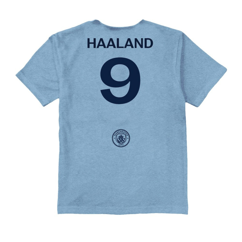 Erling Haaland Manchester City Vive La Fete Youth Player Name & Number Color Badge T-Shirt Light Blue