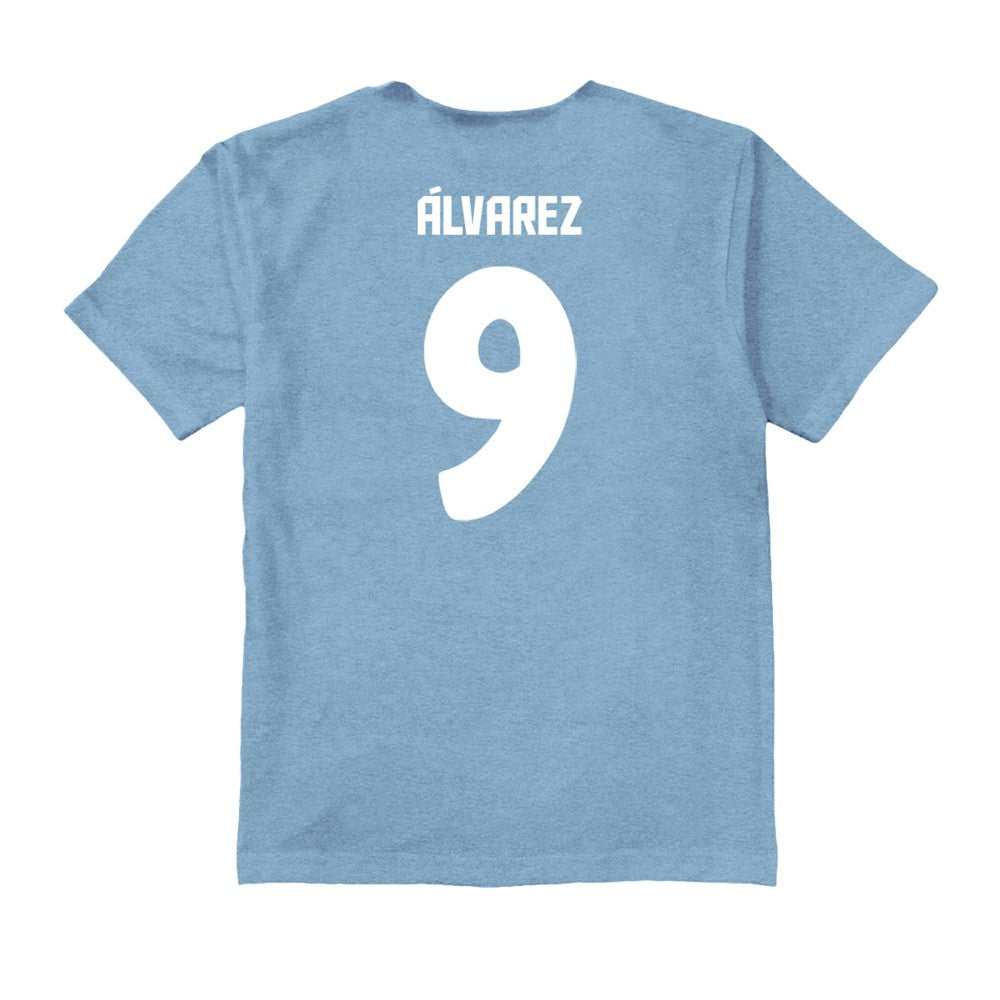 Julián Álvarez Argentina National Team Vive La Fete Youth Player Name & Number Color Badge T-Shirt Light Blue