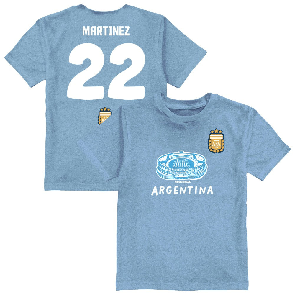 Lautaro Martinez Argentina National Team Vive La Fete Youth Player Name & Number Stadium Style T-Shirt Light Blue