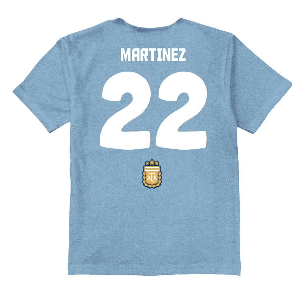 Lautaro Martinez Argentina National Team Vive La Fete Youth Player Name & Number Stadium Style T-Shirt Light Blue
