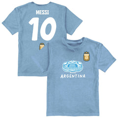 Lionel Messi Argentina National Team Vive La Fete Youth Player Name & Number Stadium Style T-Shirt Light Blue