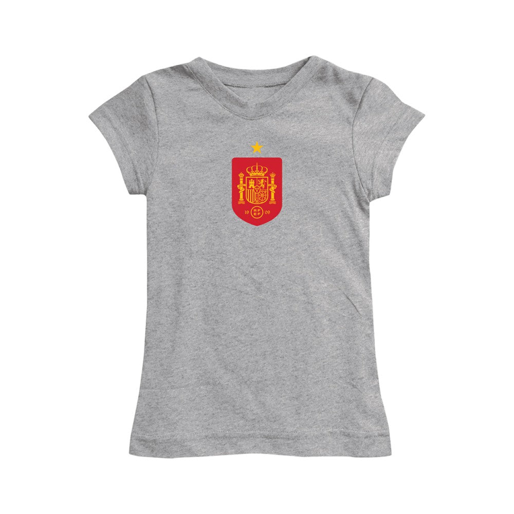 Spain National Team Vive La Fete Girls Youth Color Badge Fitted T-Shirt Gray