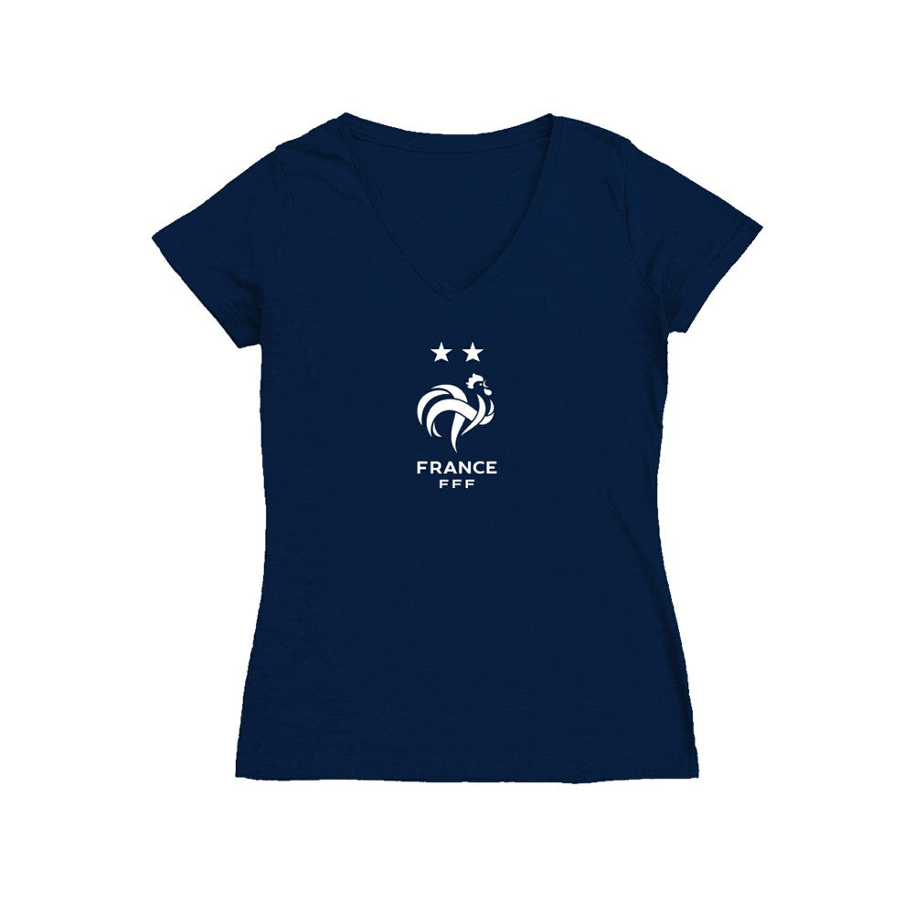 France National Team Vive La Fete Women's Color Badge V-Neck Fitted T-Shirt Navy