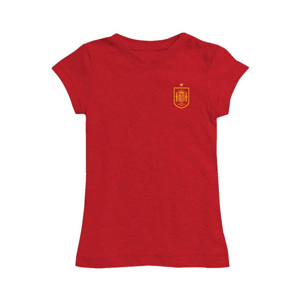 Spain National Team Vive La Fete Girls Youth Impressions Artwork Fitted T-Shirt Red