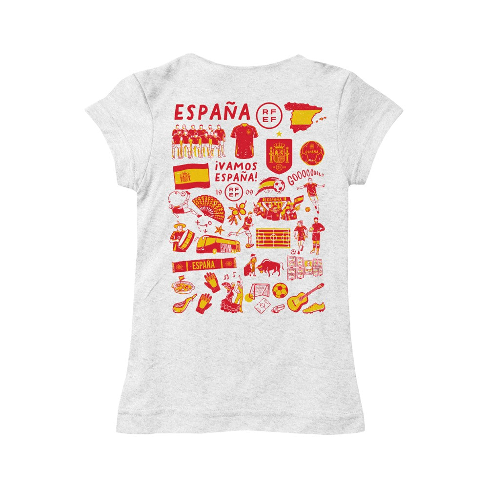 Spain National Team Vive La Fete Girls Youth Impressions Artwork Fitted T-Shirt White