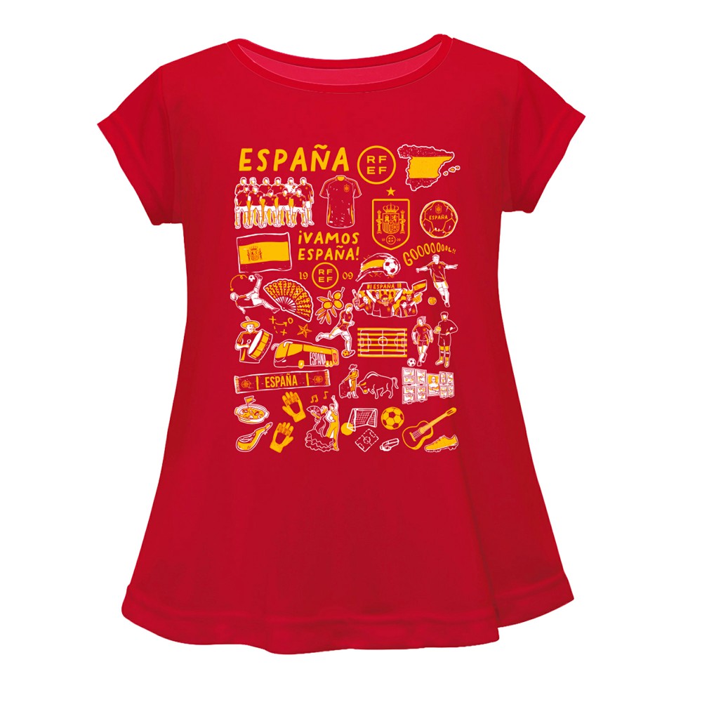 Spain National Team Vive La Fete Girls Youth Impressions Artwork A-Line Top Red