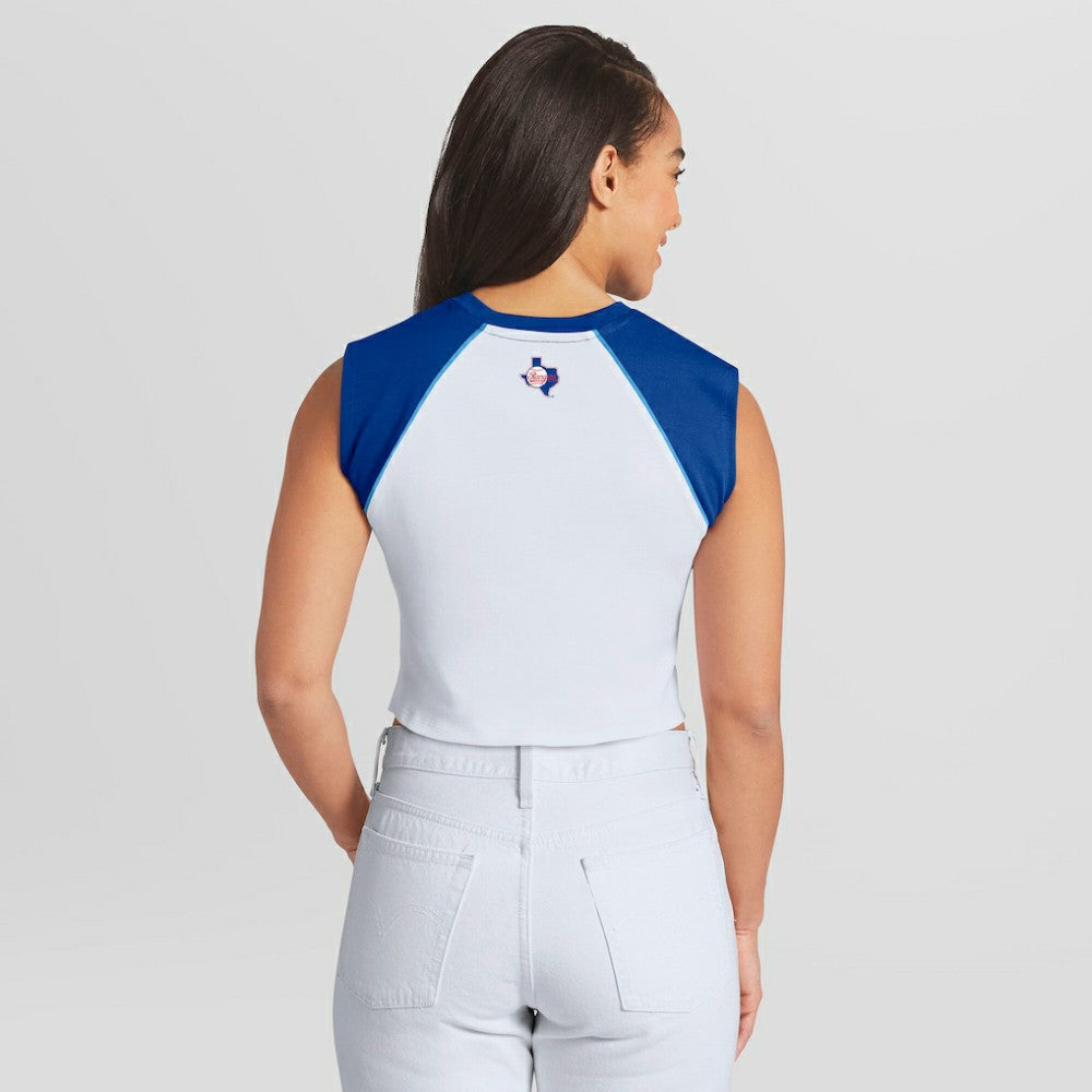 Texas Rangers WEAR by Erin Andrews Women's Cooperstown Cropped Raglan Tank Top Outlet