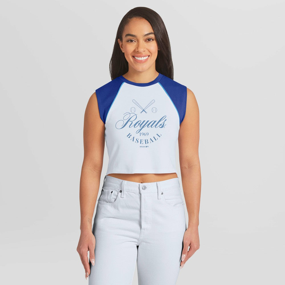 Kansas City Royals WEAR by Erin Andrews Women's Cooperstown Cropped Raglan Tank Top Outlet