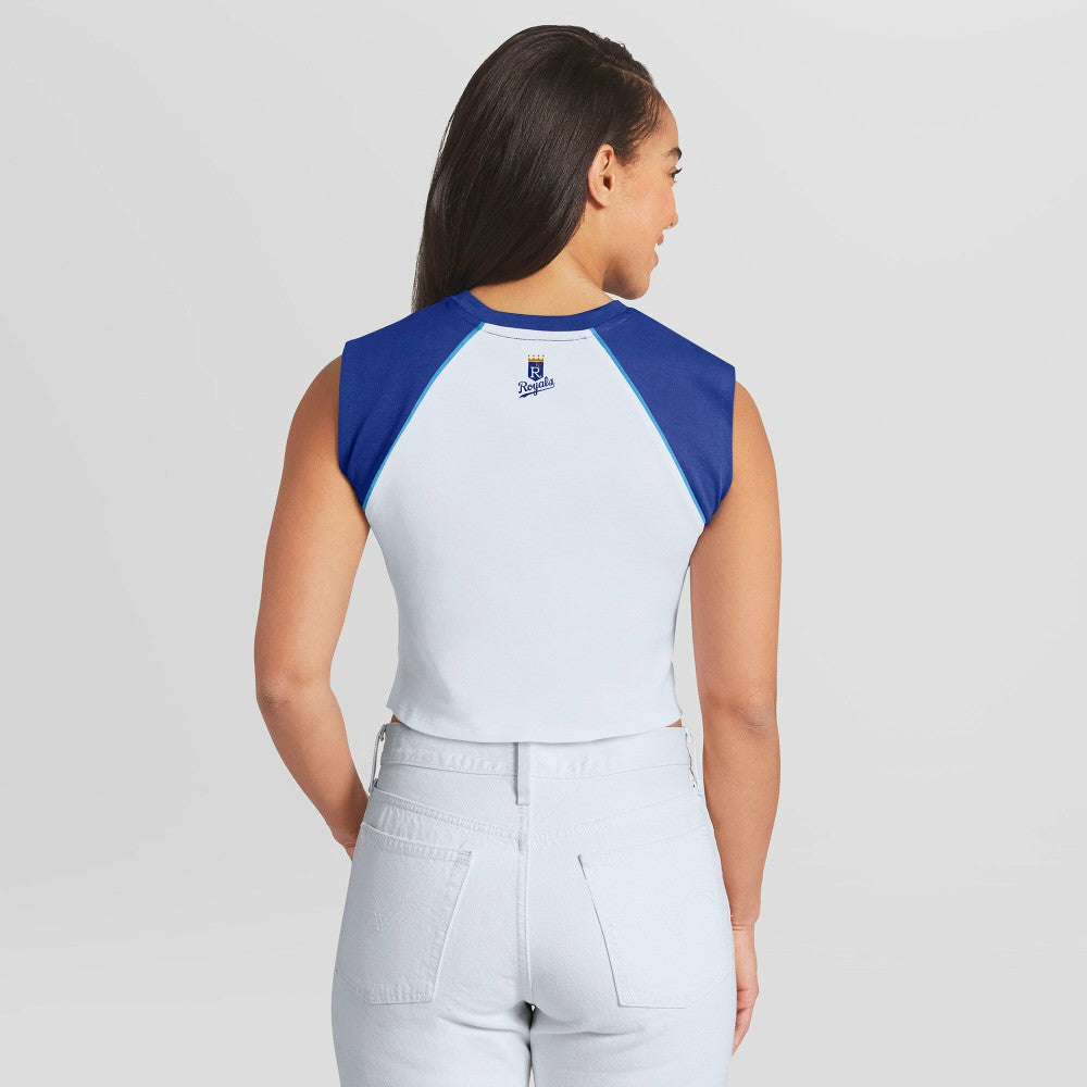 Kansas City Royals WEAR by Erin Andrews Women's Cooperstown Cropped Raglan Tank Top Outlet