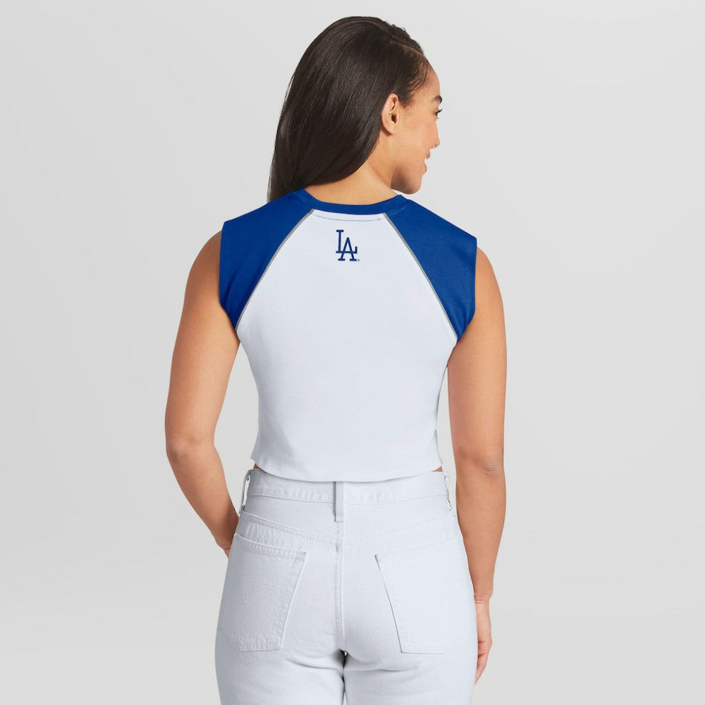 Los Angeles Dodgers WEAR by Erin Andrews Women's Cooperstown Cropped Raglan Tank Top for sale