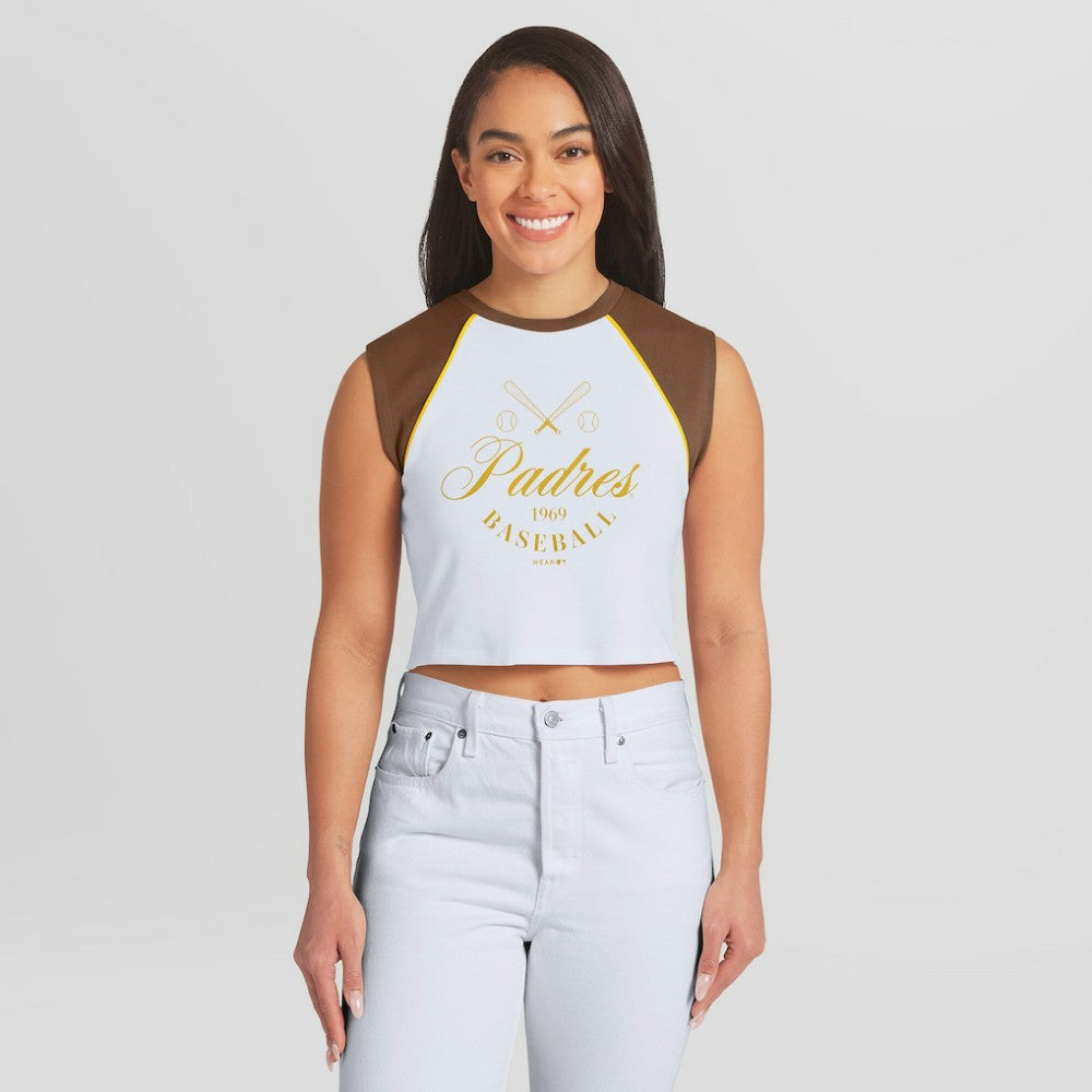 San Diego Padres WEAR by Erin Andrews Women's Cooperstown Cropped Raglan Tank Top Near Me