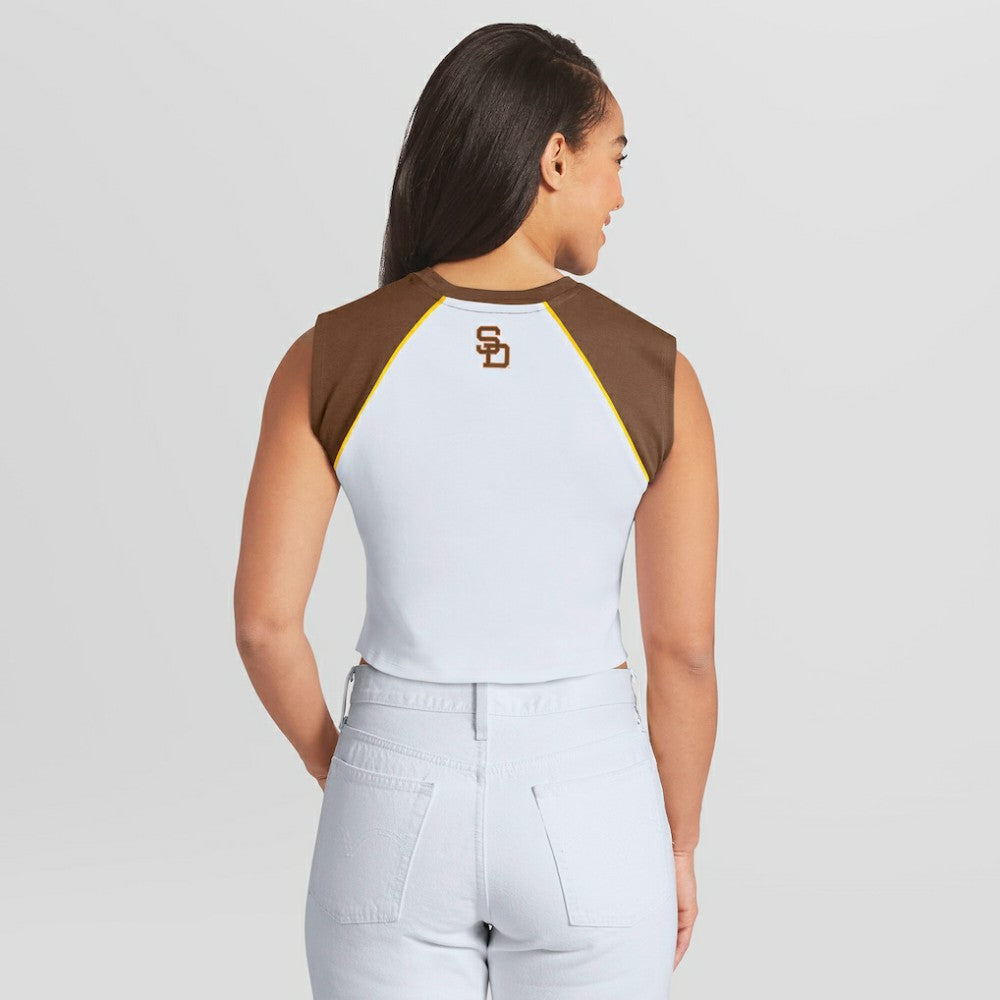 San Diego Padres WEAR by Erin Andrews Women's Cooperstown Cropped Raglan Tank Top Near Me
