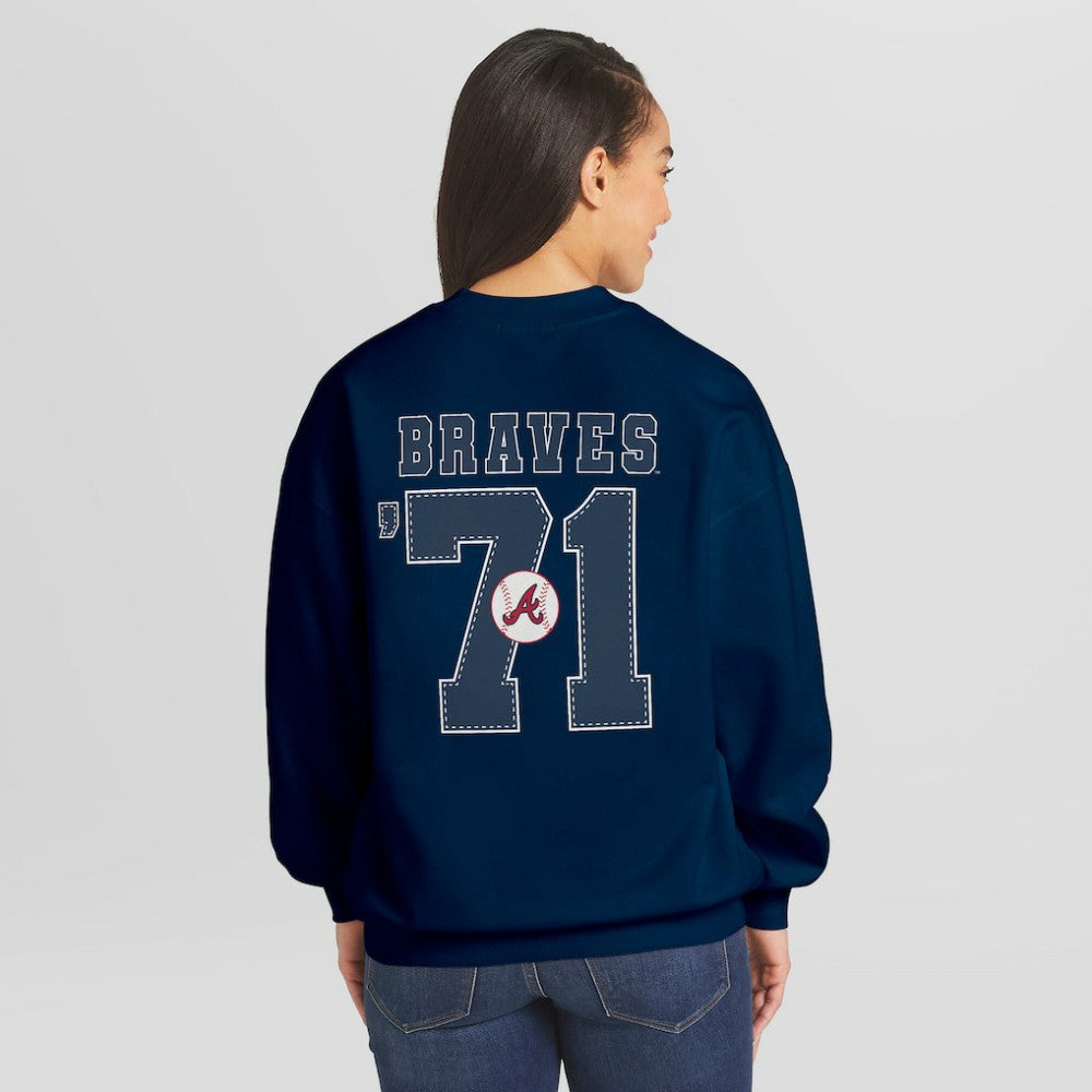 Atlanta Braves WEAR by Erin Andrews Women's Heavyweight Crew Neck Sweatshirt Discount