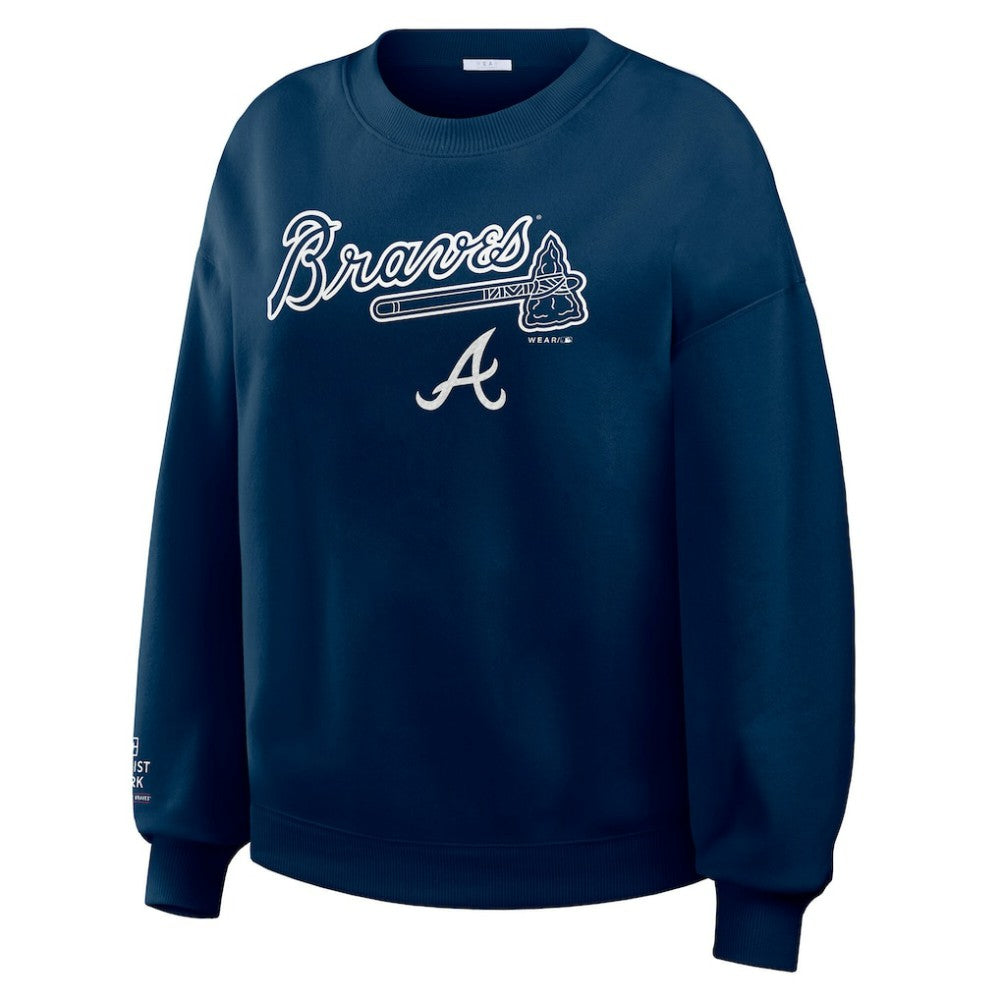 Atlanta Braves WEAR by Erin Andrews Women's Heavyweight Crew Neck Sweatshirt Discount