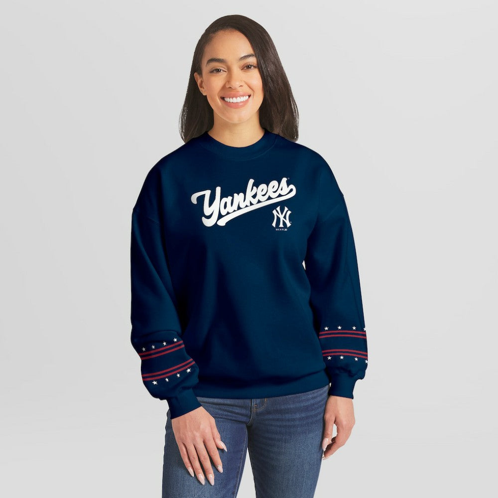 New York Yankees WEAR by Erin Andrews Women's Americana Heavyweight Fleece Sweatshirt Outlet
