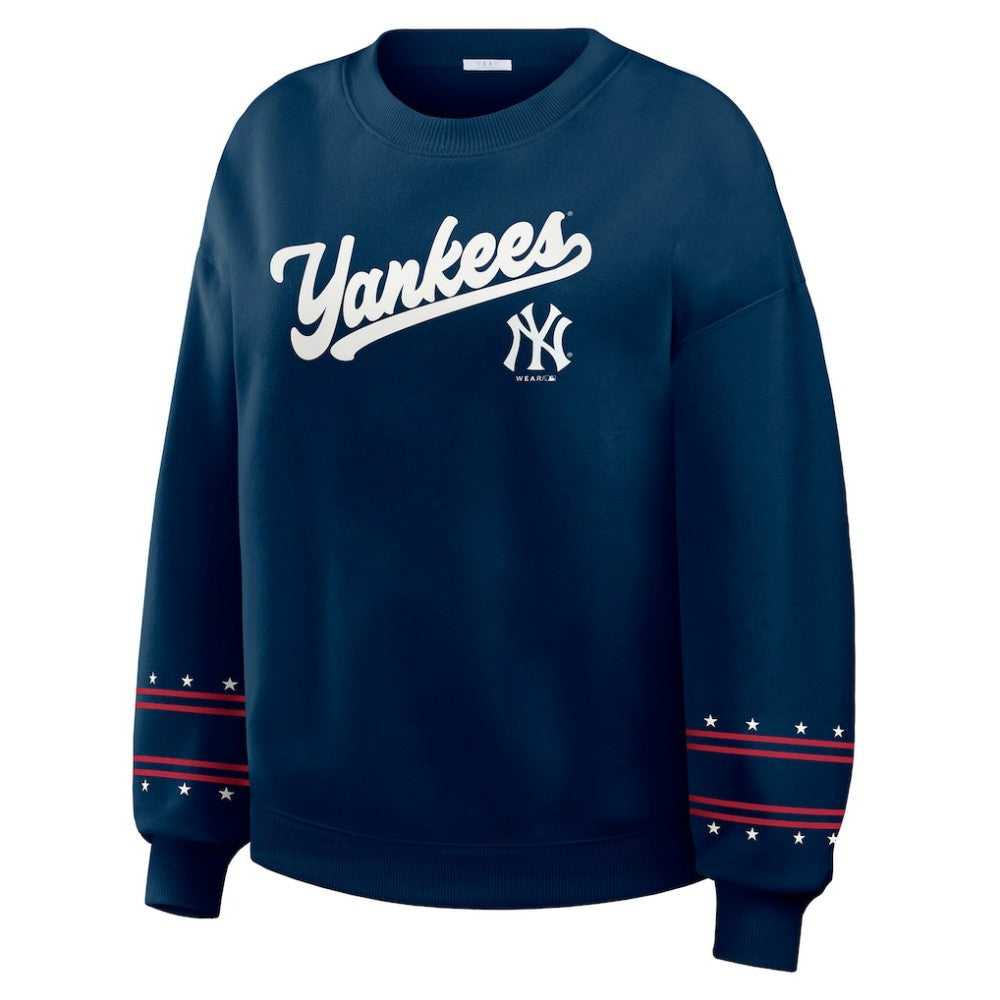 New York Yankees WEAR by Erin Andrews Women's Americana Heavyweight Fleece Sweatshirt Outlet