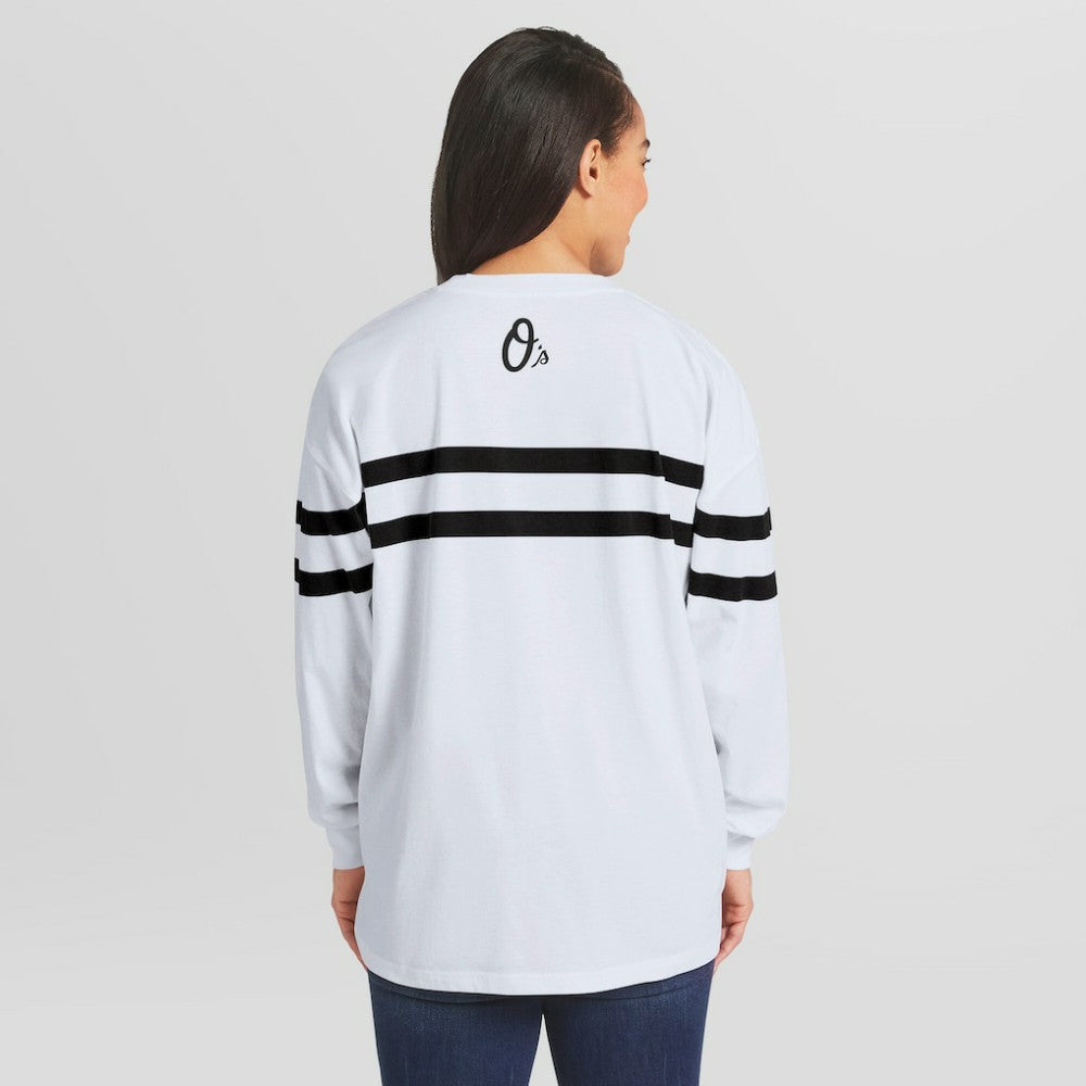 Baltimore Orioles WEAR by Erin Andrews Women's Oversized Long Sleeve Striped T-Shirt Discount