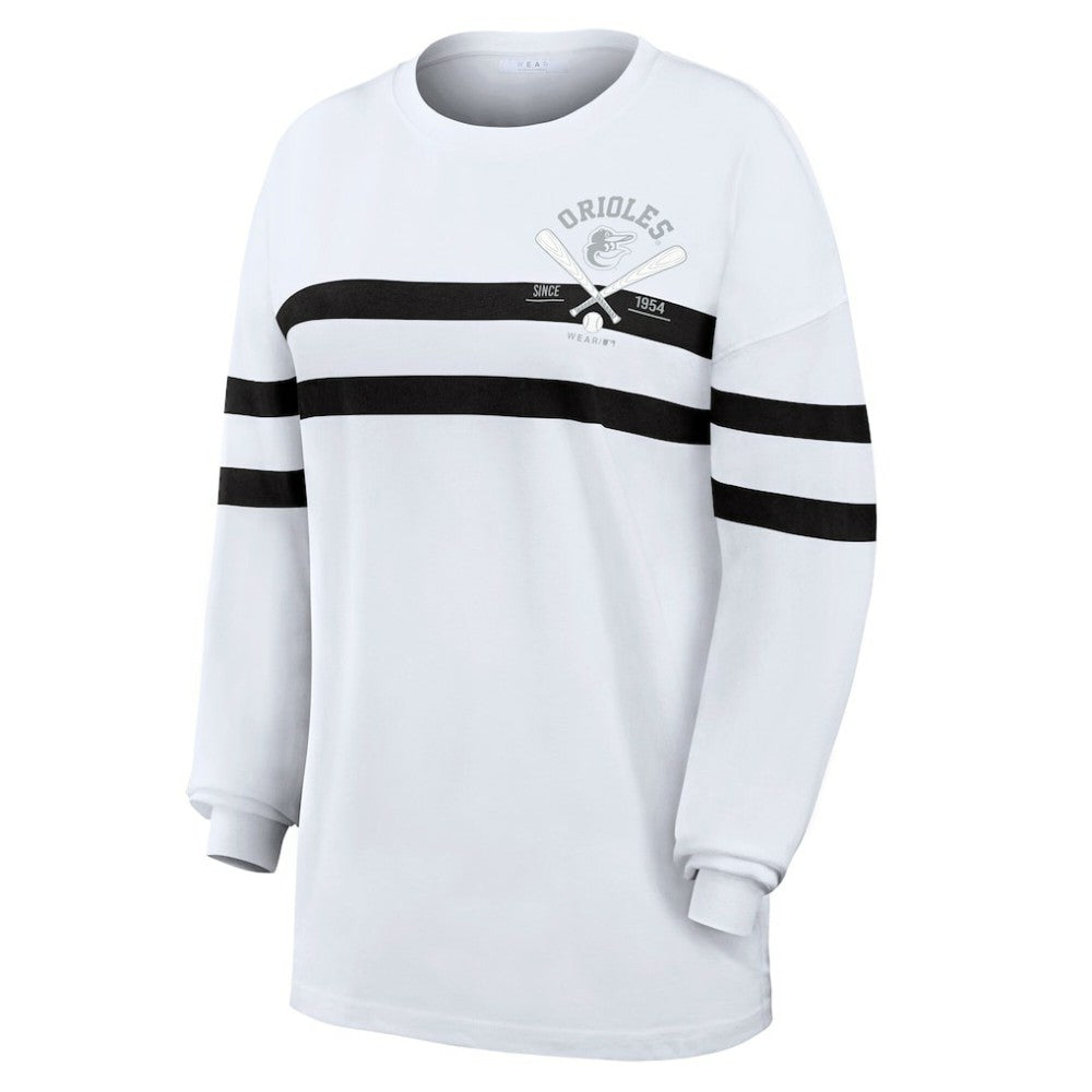 Baltimore Orioles WEAR by Erin Andrews Women's Oversized Long Sleeve Striped T-Shirt Discount